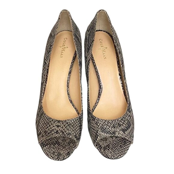 Cole Haan Nike Air Snakeskin Peep-Toe Heels in Gray Black Size 10B - Picture 2 of 7